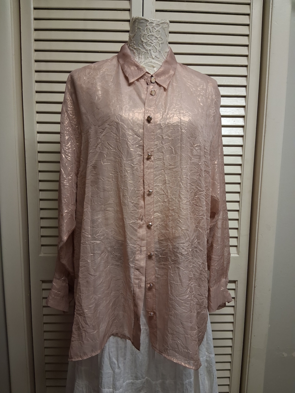 DR2 Sheer Crinkled Boho Blouse in Dusty Golden Rose Sz XL